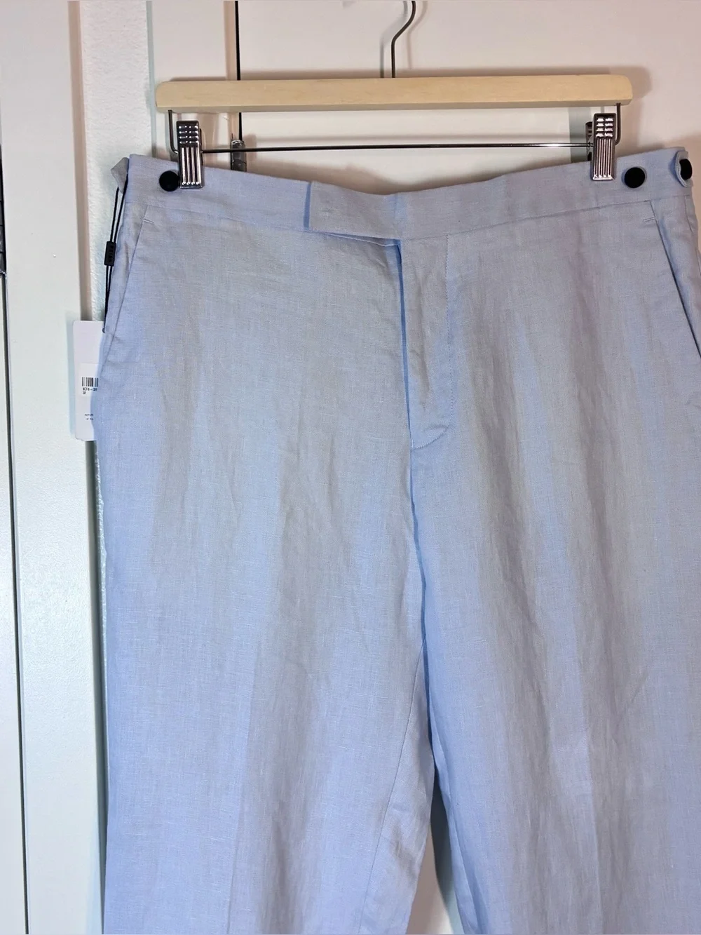 New REISS Men’s Kin Soft Blue 100% Linen Slim Fit Side Adjuster Trousers Size 32